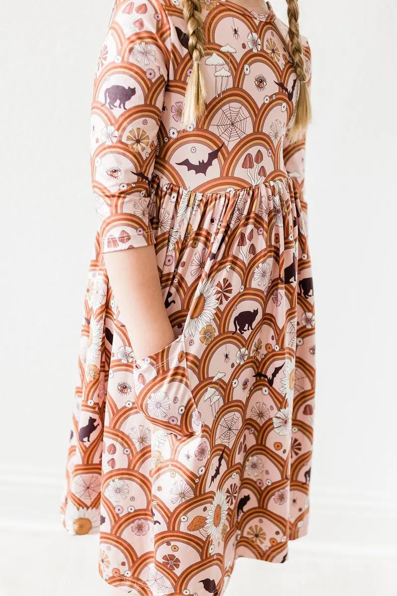 Hocus Pocus Twirl Dress With Pocket Three Quarter Sleeve Mila & Rose ® Everetts Place: Online Boutique