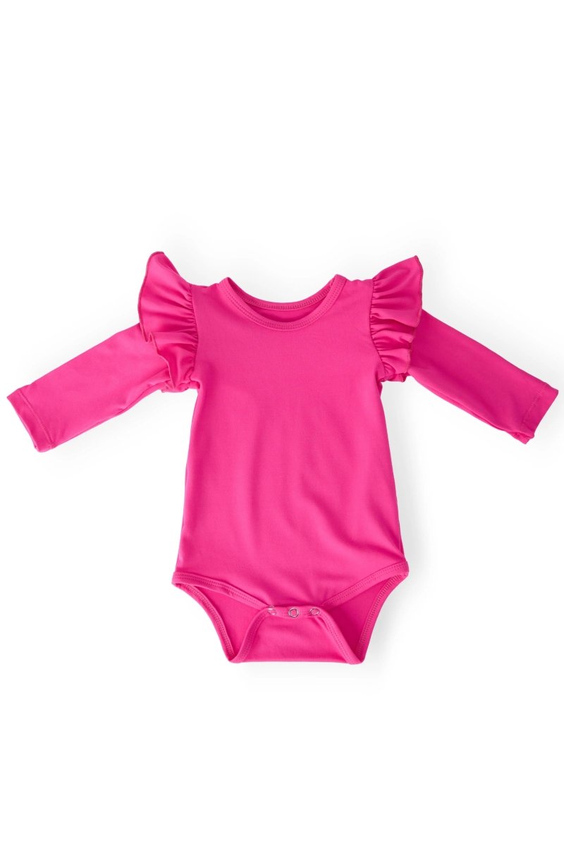 Mila & Rose ® Hot Pink Long Sleeve Flutter Bodysuit for Baby Girls - Everetts Place Boutique -