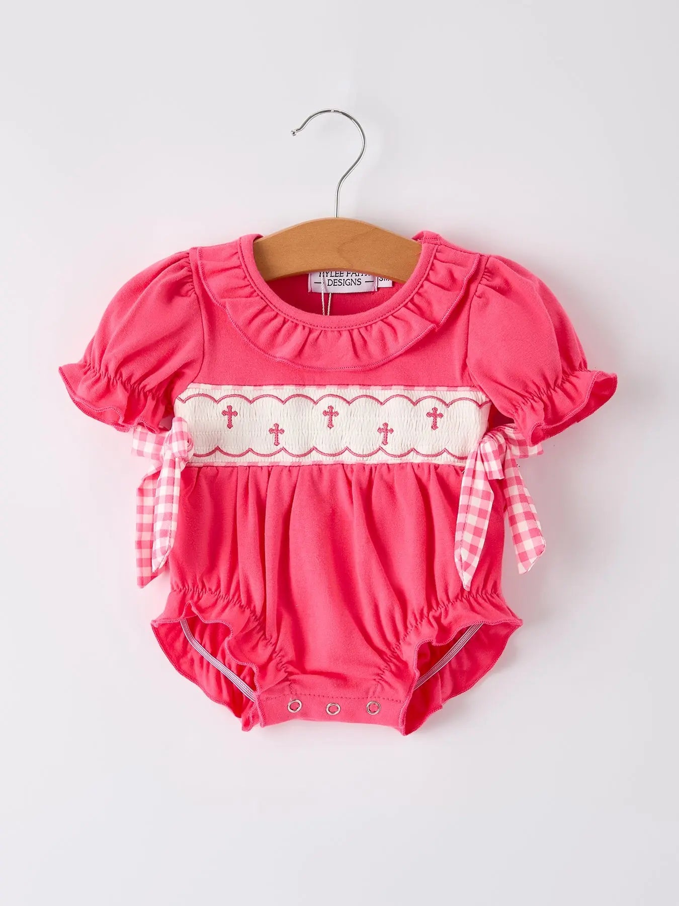 Hot Pink Smocked Church Bishop Christening Romper Rylee Faith Designs Everetts Place: Online Boutique