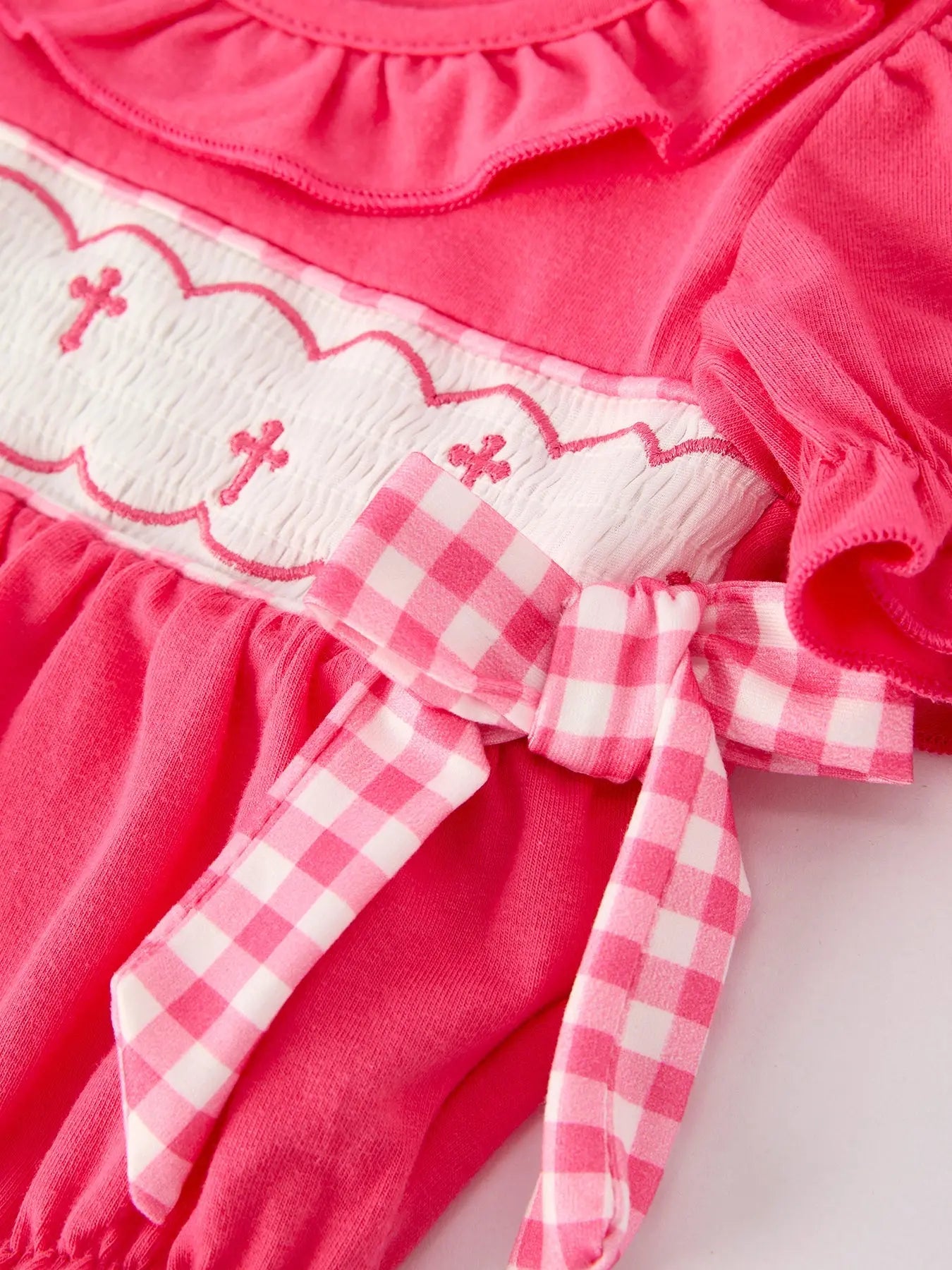 Hot Pink Smocked Church Bishop Christening Romper Rylee Faith Designs Everetts Place: Online Boutique