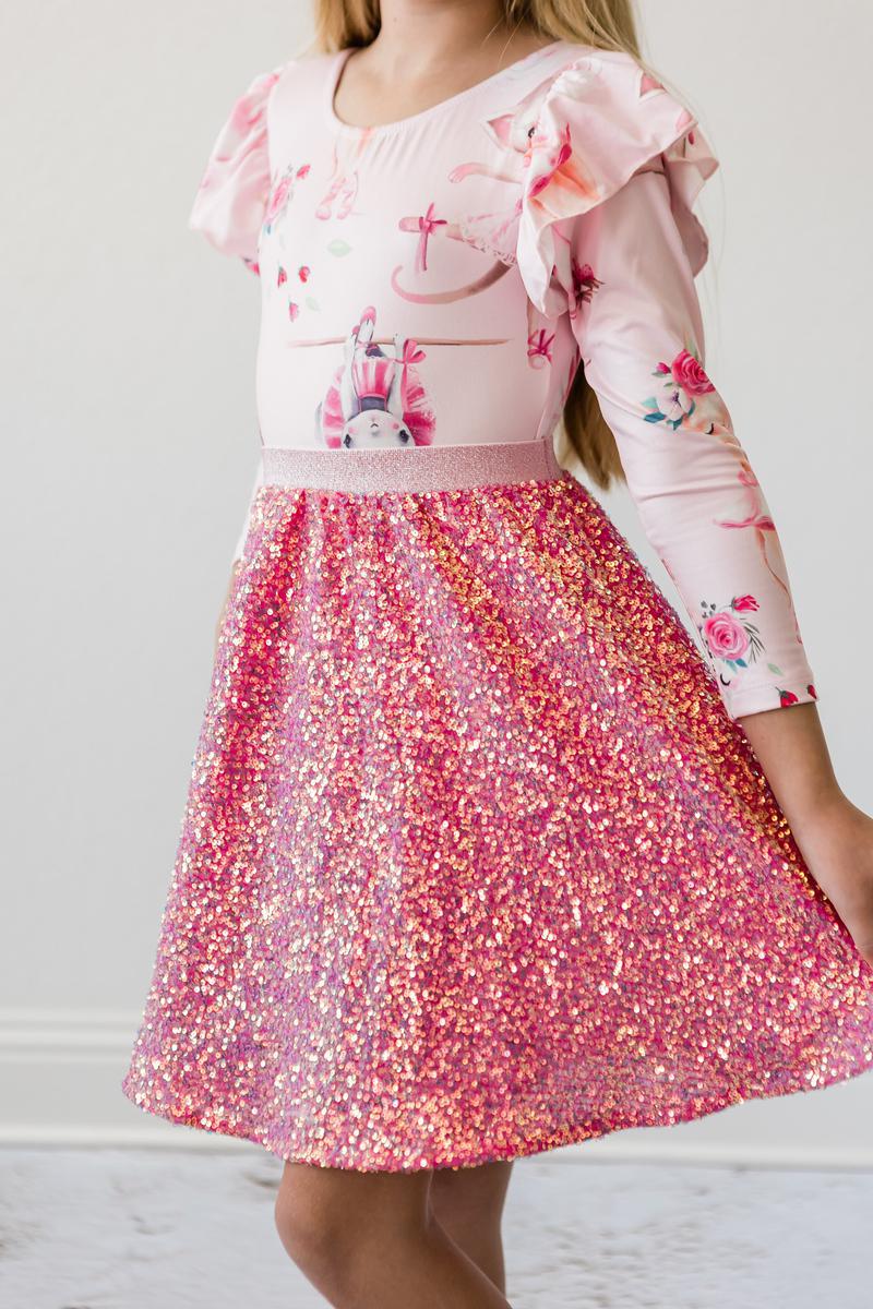 Mila & Rose ® Hot Pink Sequin Twirl Skort With Attached Shorts For Girls - Apparel & Accessories > Clothing > Skorts Sequin Skort
