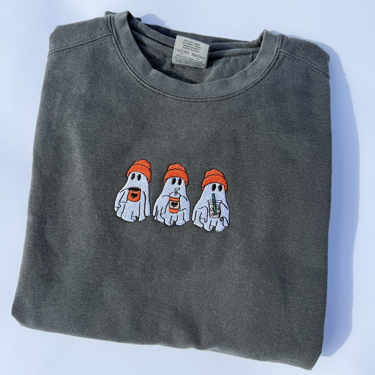Little Joy Co. Adult Ghost Trio Embroidered Comfort Colors Crewneck Sweatshirt - Everetts Place Boutique -