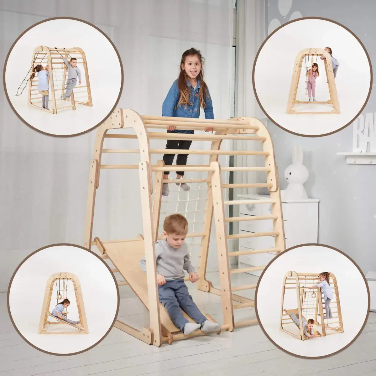 Indoor Wooden Playground for Children 6 in 1 Playground Swings Set Slide Board Goodevas Everetts Place: Online Boutique
