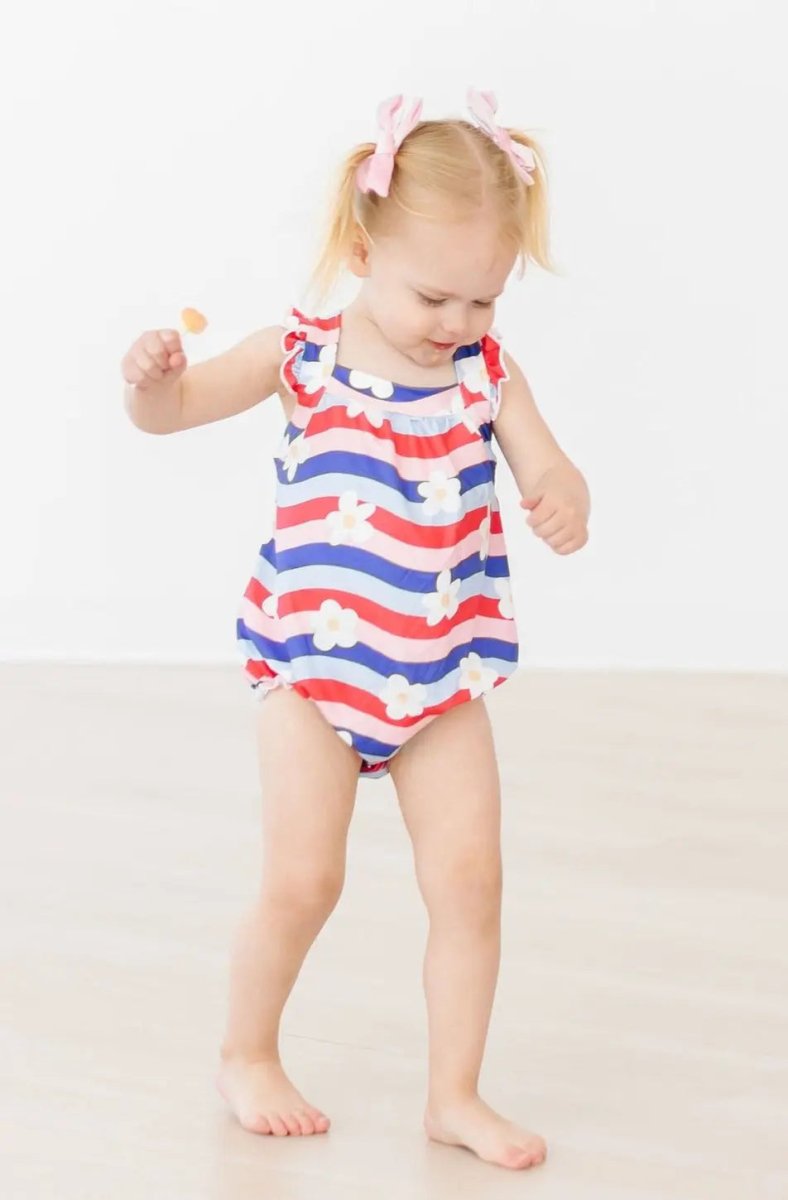 Mila & Rose ® July Vibes Ruffle Cross Back Romper With Snaps For Girls - Everetts Place Boutique -