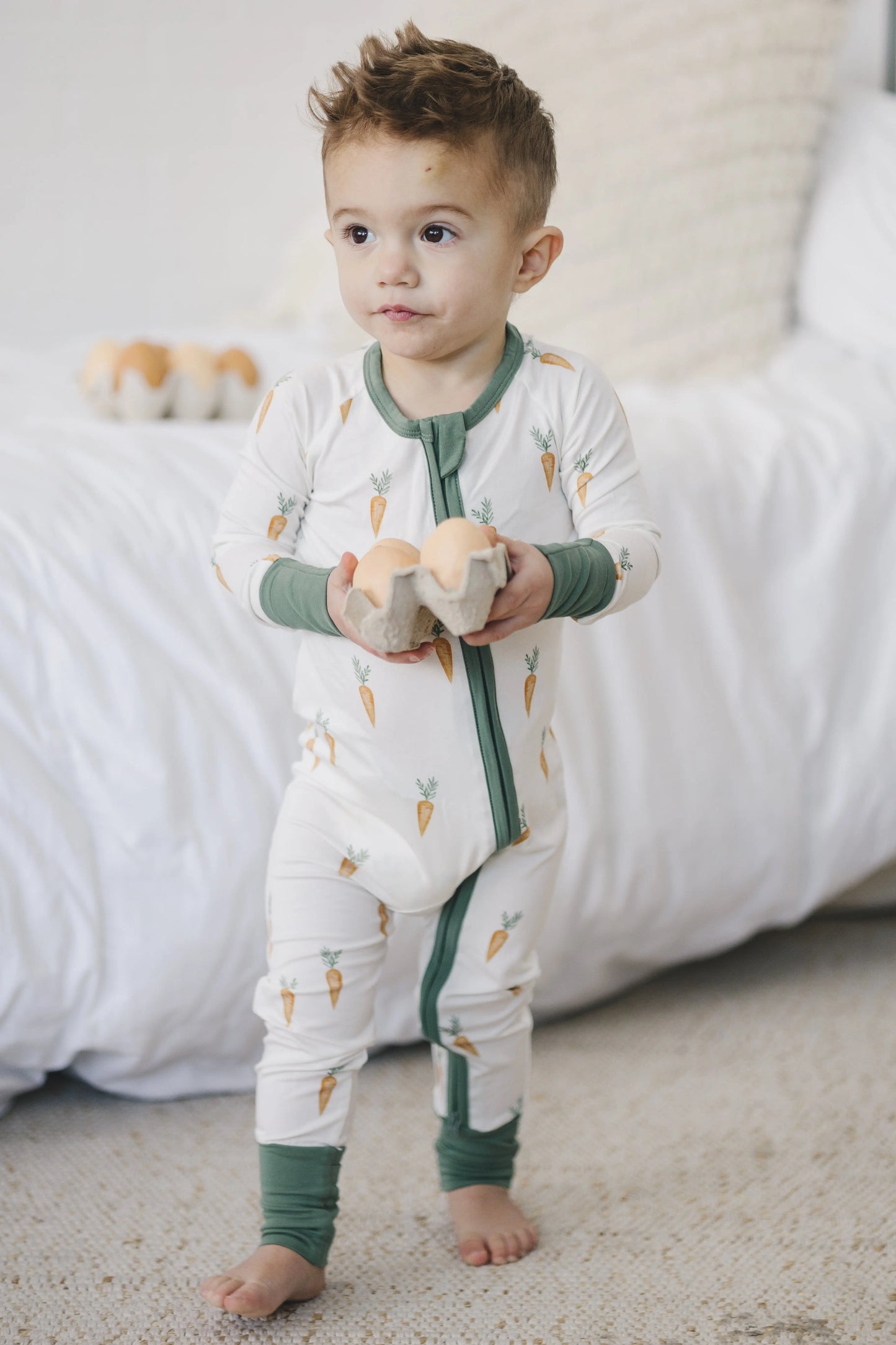 Little Joy Co. Keep Calm And Carrot On Bamboo Zippy Romper For Babies - Apparel & Accessories > Clothing > Baby & Toddler Clothing > Baby & Toddler Sleepwear