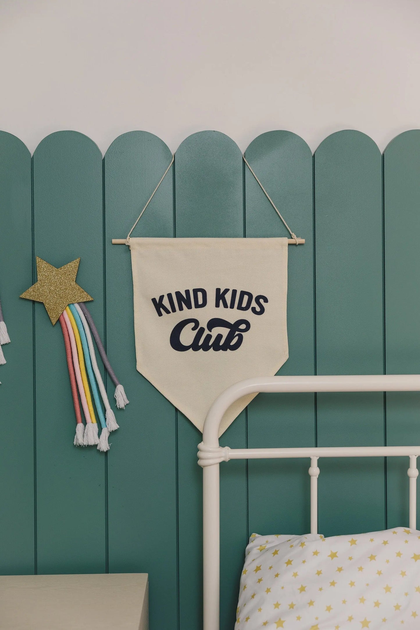 Little Joy Co. Kind Kids Club Canvas Pennant Natural With Wooden Dowel -