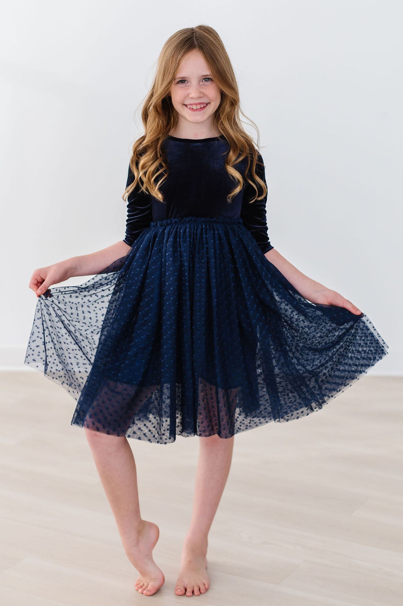 Light Navy Velvet Tutu Dress For Special Occasions Girls Mila & Rose ® Everetts Place: Online Boutique