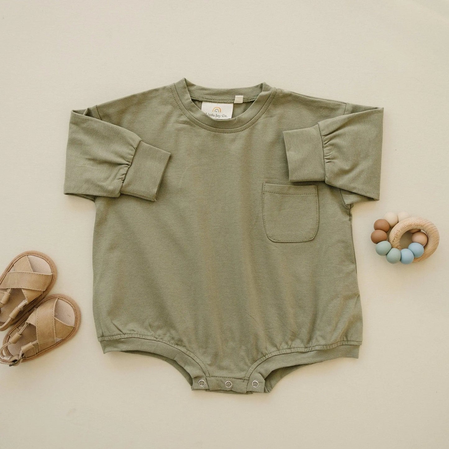 Little Joy Co. Little Joy Co Long Sleeve Pocket Tee Romper 100 Cotton Baby -