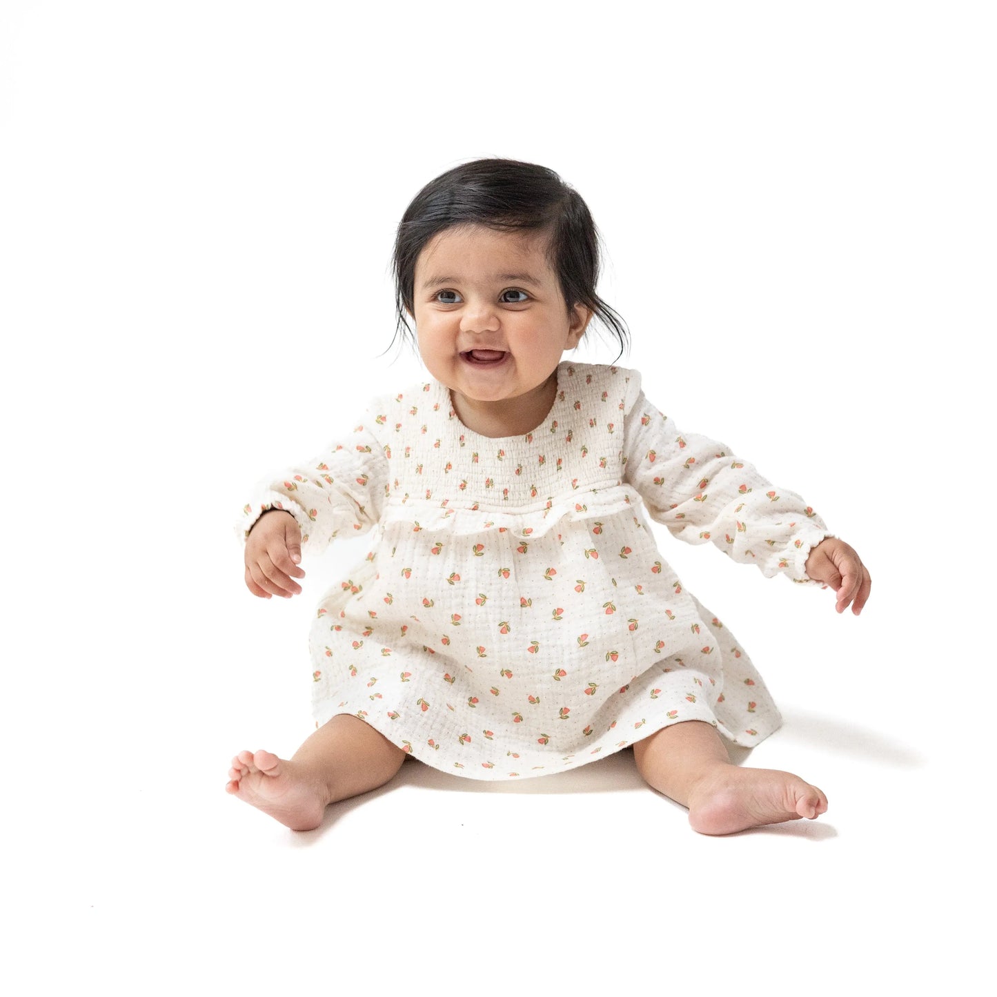 Long Sleeve Smocked Ruffle Bubble Skirt Organic Cotton Angel Dear Everetts Place: Online Boutique
