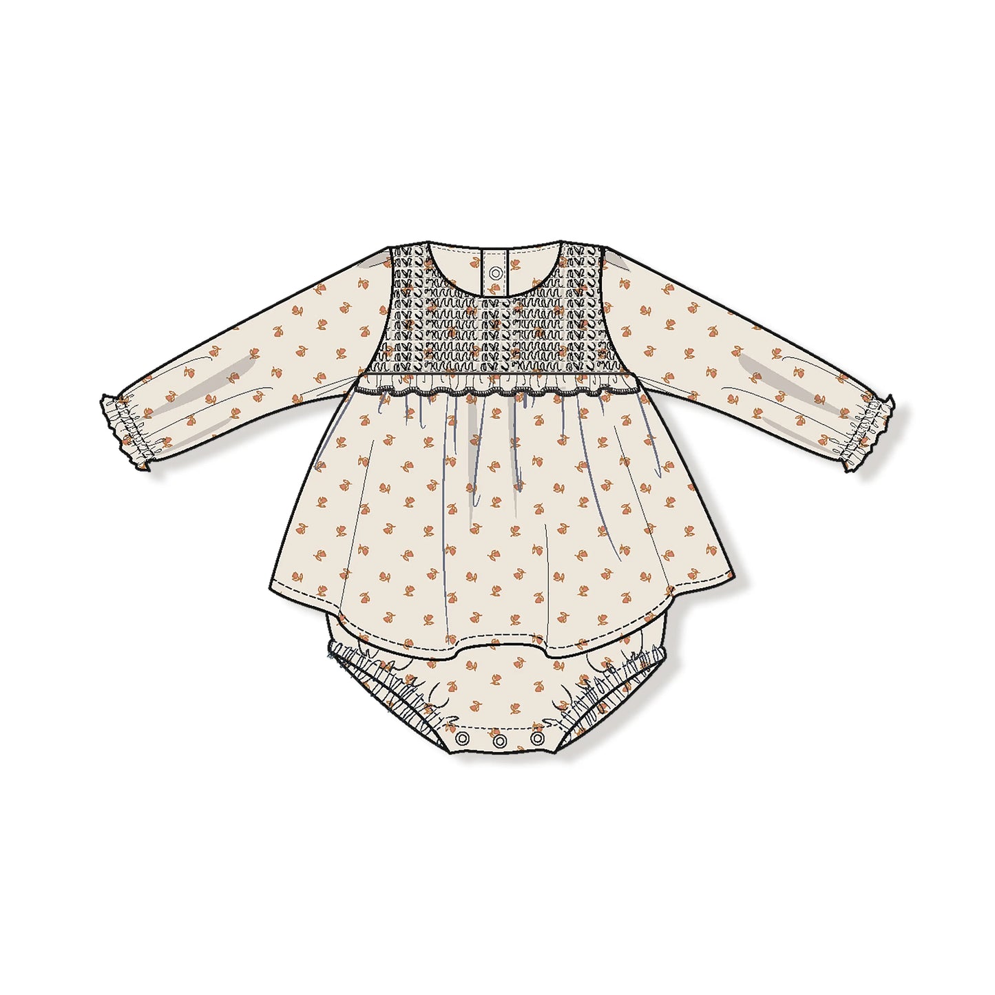 Long Sleeve Smocked Ruffle Bubble Skirt Organic Cotton Angel Dear Everetts Place: Online Boutique