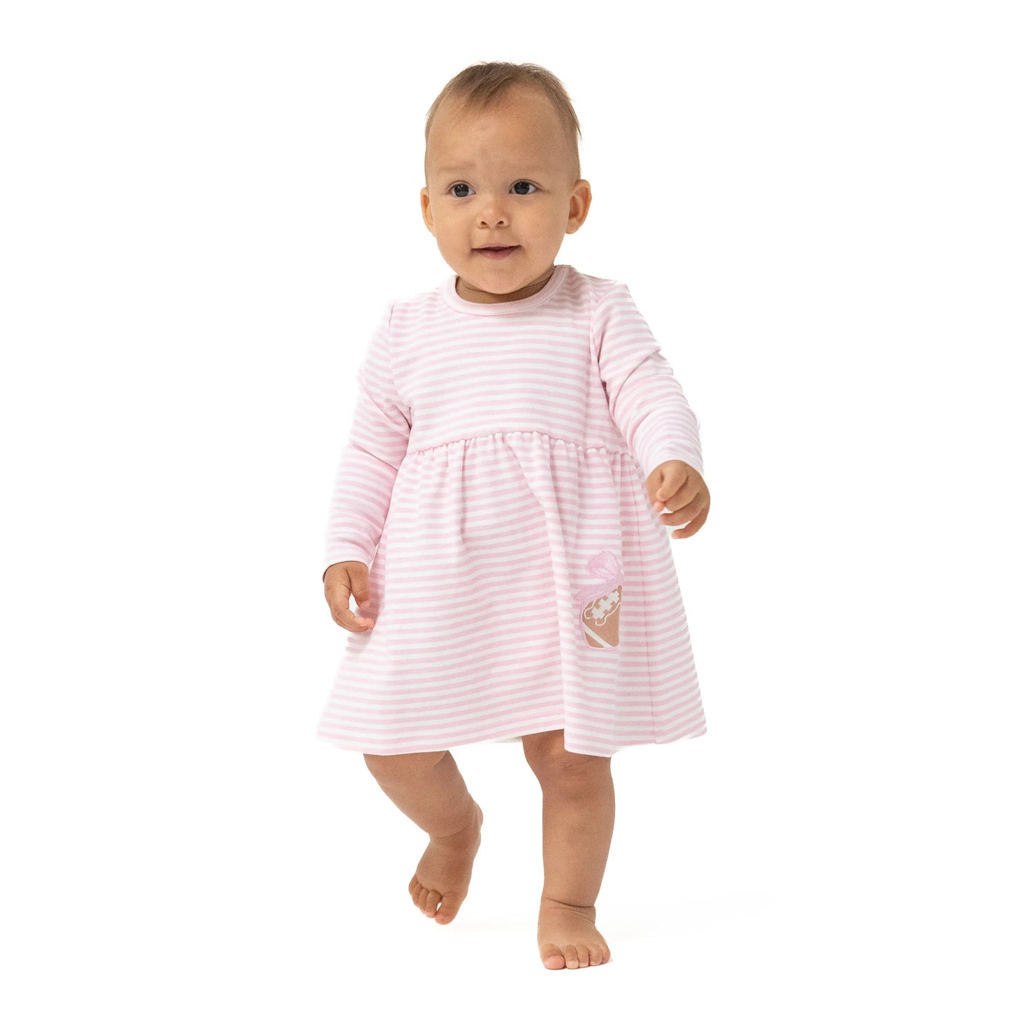 Angel Dear Long Sleeve Striped Play Dress With Football Bow Applique - Apparel & Accessories > Clothing > Baby & Toddler Clothing > Baby & Toddler Dresses 952A