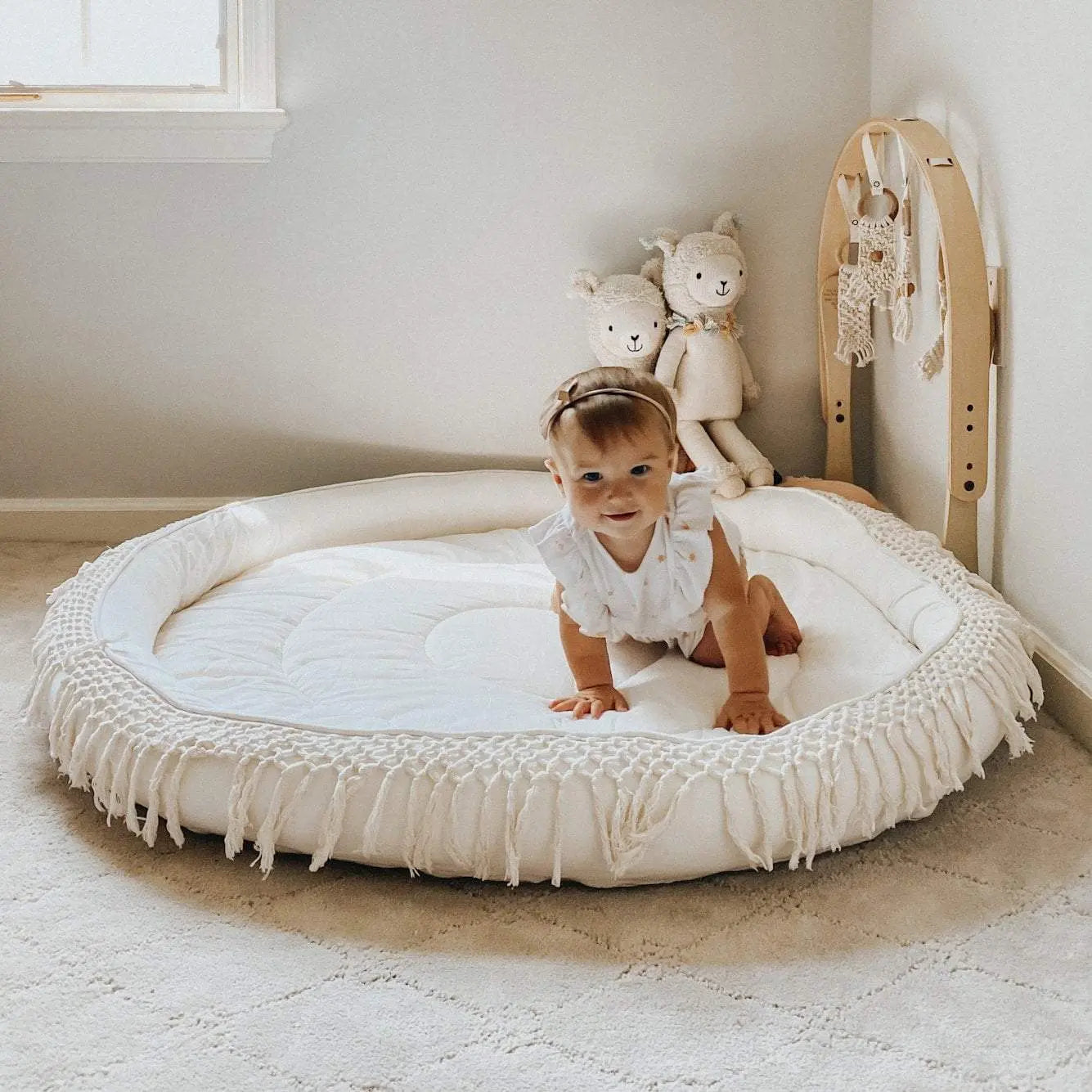 Macrame Round Play Mat Extra Large Organic Cotton Boho Chic Design Removable Machine Washable Cover Finn + Emma