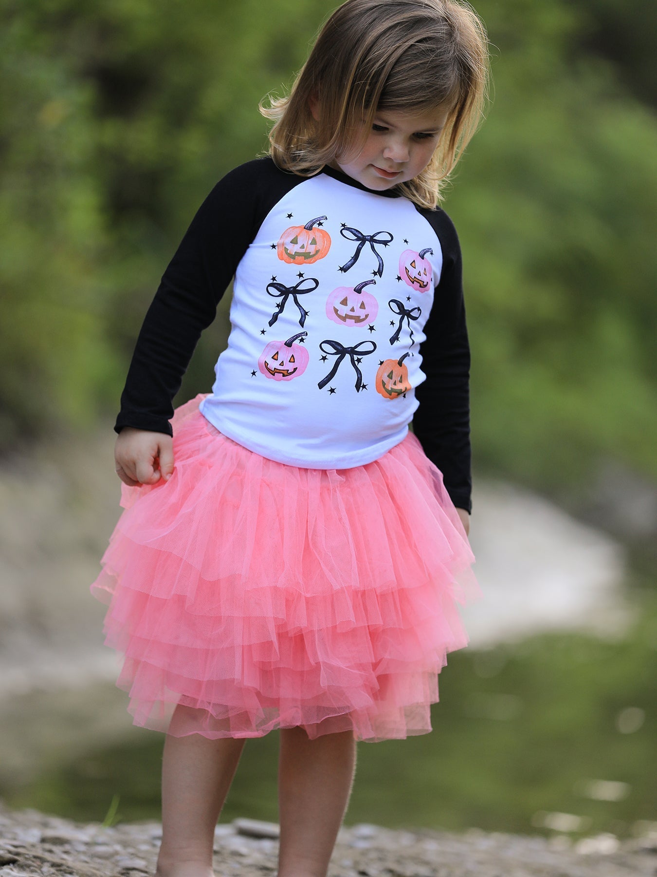Rylee Faith Designs Halloween Printed Kids Top and Pink Gauze Skirt Set - Apparel & Accessories > Clothing > Baby & Toddler Clothing > Baby & Toddler Outfits Outfit