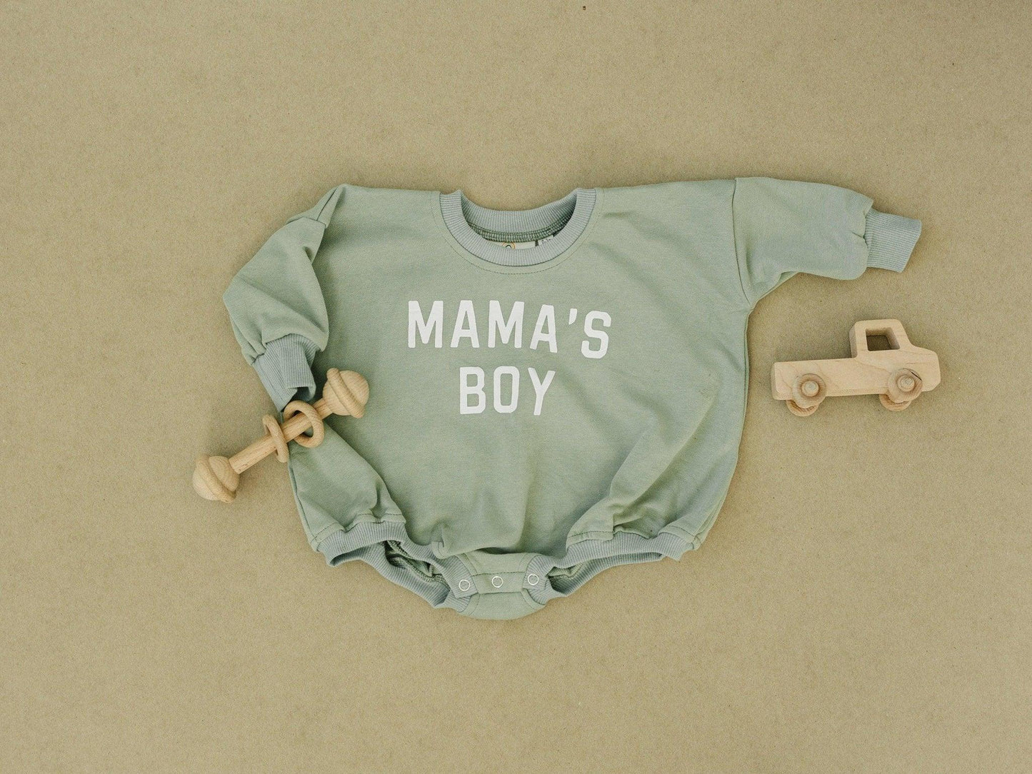 Mama's Boy Oversized Sweatshirt Romper With Snaps At Crotch Little Joy Co. Everetts Place: Online Boutique 15.00