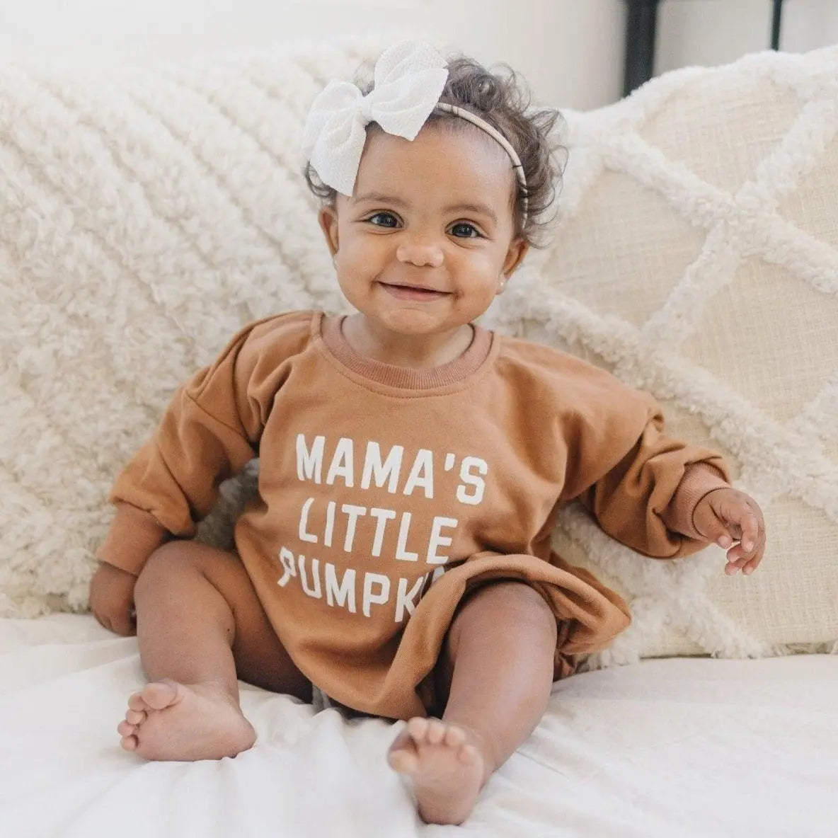 Little Joy Co. Mama's Pumpkin Sweatshirt Romper Snaps Easy Diaper Change -