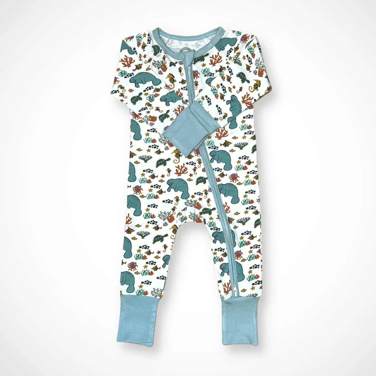 Manatee Bamboo Baby Pajama with Two Way Zipper and Fold Over Hands and Feet Kolorful Everetts Place: Online Boutique 38.00