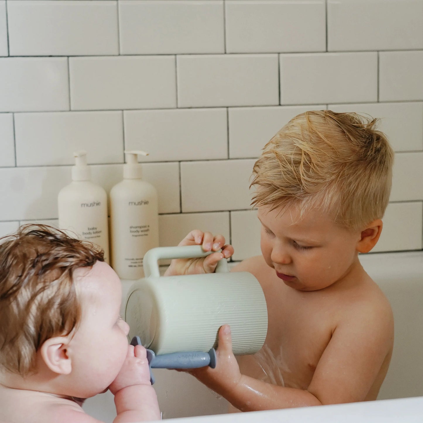 Bath Rinse Cup for Kids with Textured Grip and Controlled Water Stream Mushie