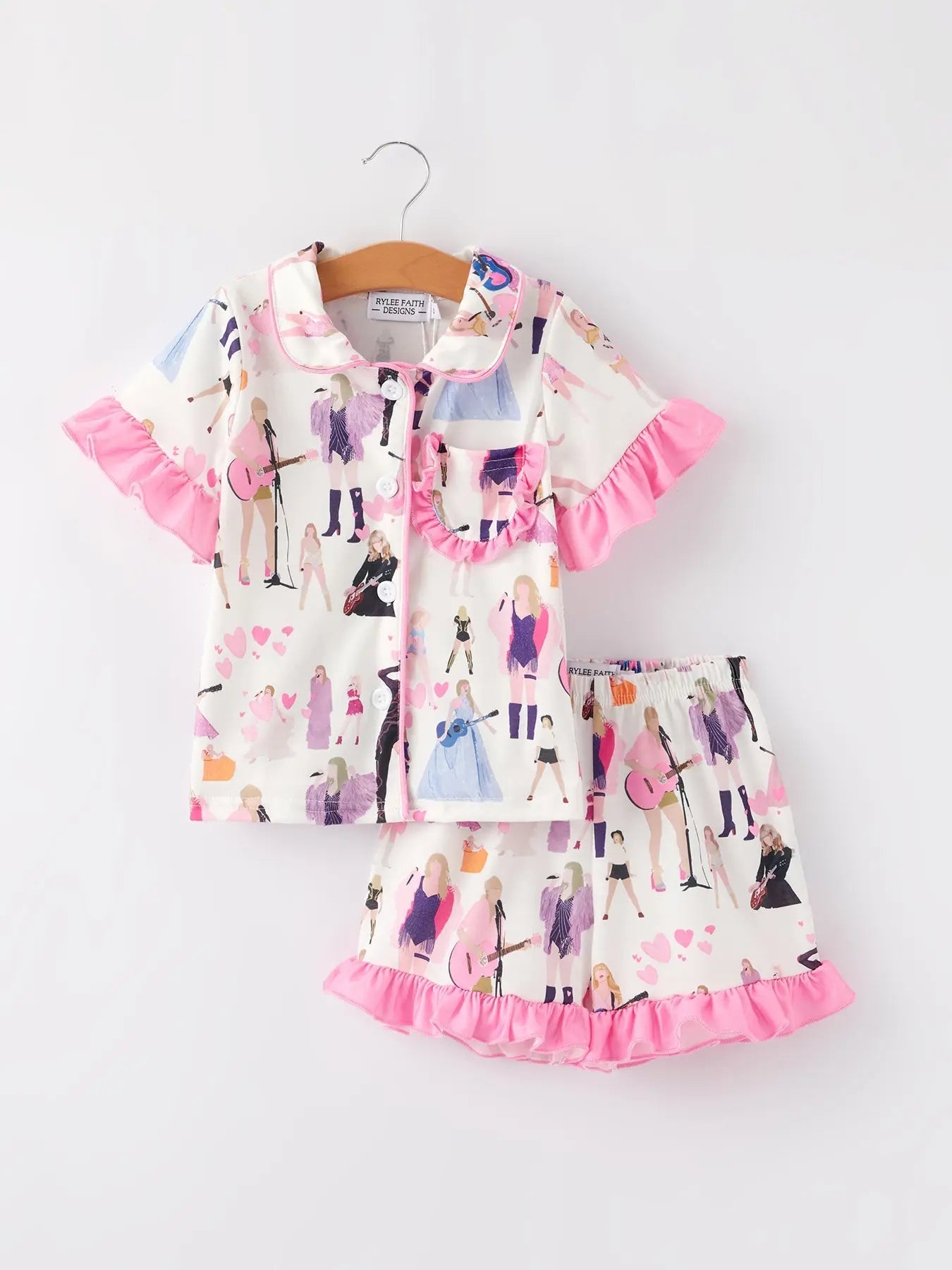 Mommy And Me Girls Pink Ruffle Short Sleeve Pajama Set Rylee Faith Designs Everetts Place: Online Boutique