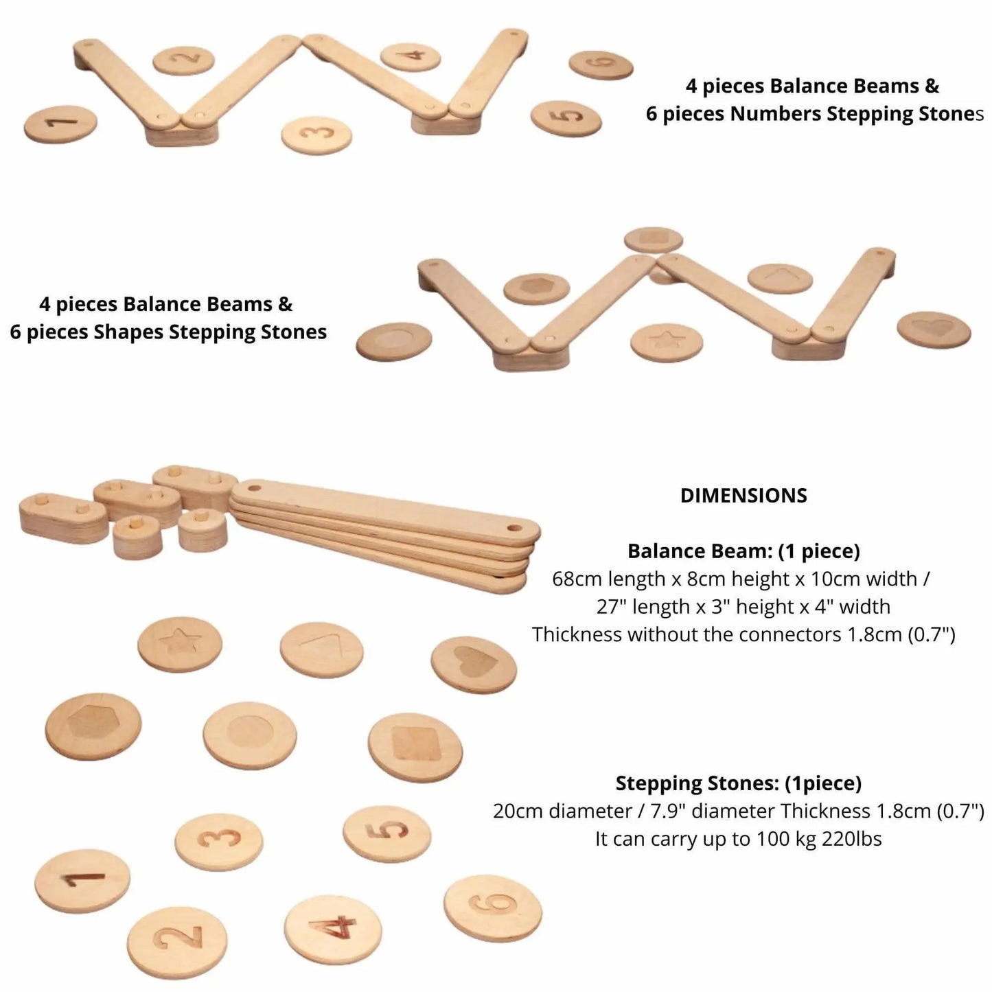 Kidodido Montessori Balance Beam and Stepping Stones Set for Kids - Sporting Goods > Athletics > Gymnastics > Gymnastics Bars & Balance Beams Balance Boards