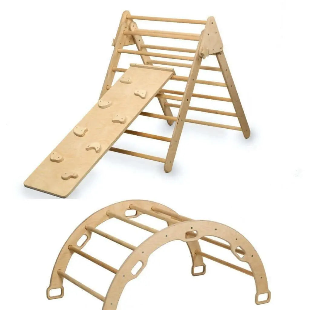 Kidodido Montessori Climbing Set Pikler Triangle Climbing Arch Ramp - Toys & Games > Outdoor Play Equipment > Swing Sets & Playsets Activity Gym Sets
