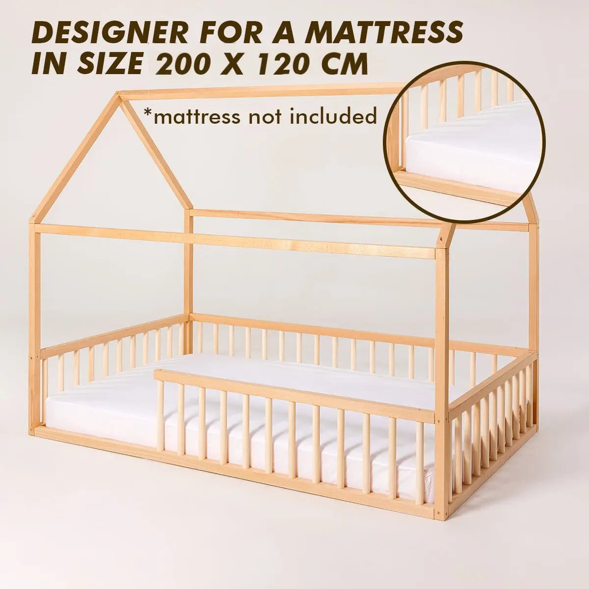 Montessori House Bed for Kids with Fence EU Size 200x120 cm Goodevas Everetts Place: Online Boutique