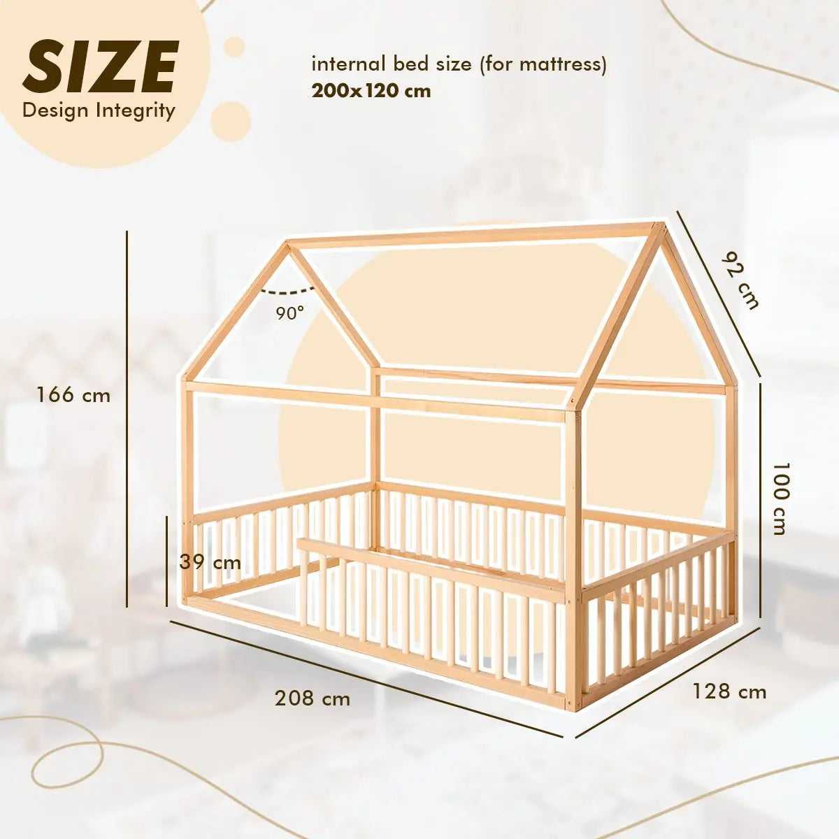 Montessori House Bed for Kids with Fence EU Size 200x120 cm Goodevas Everetts Place: Online Boutique 309.00