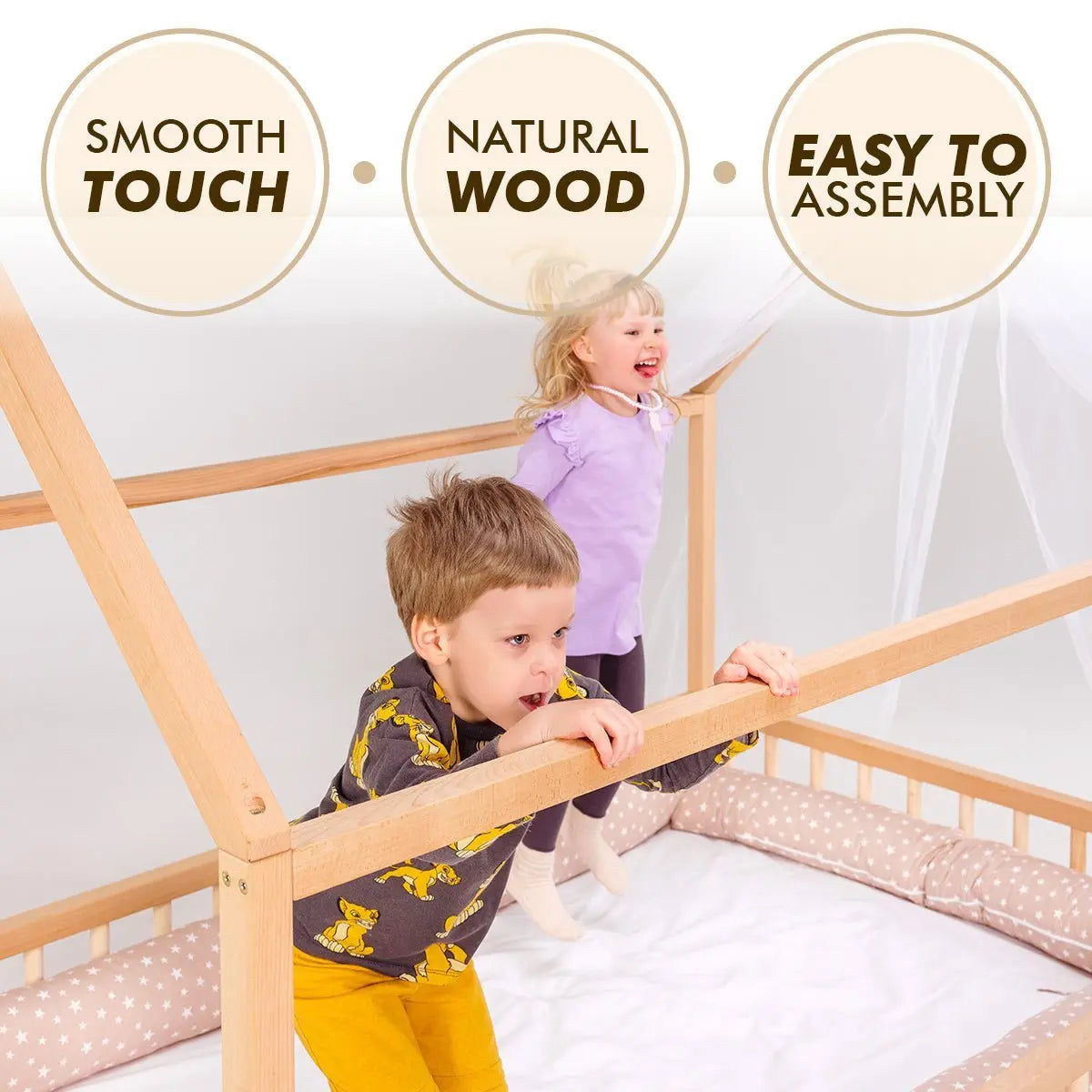 Montessori House Bed for Kids with Fence EU Size 200x120 cm Goodevas Everetts Place: Online Boutique