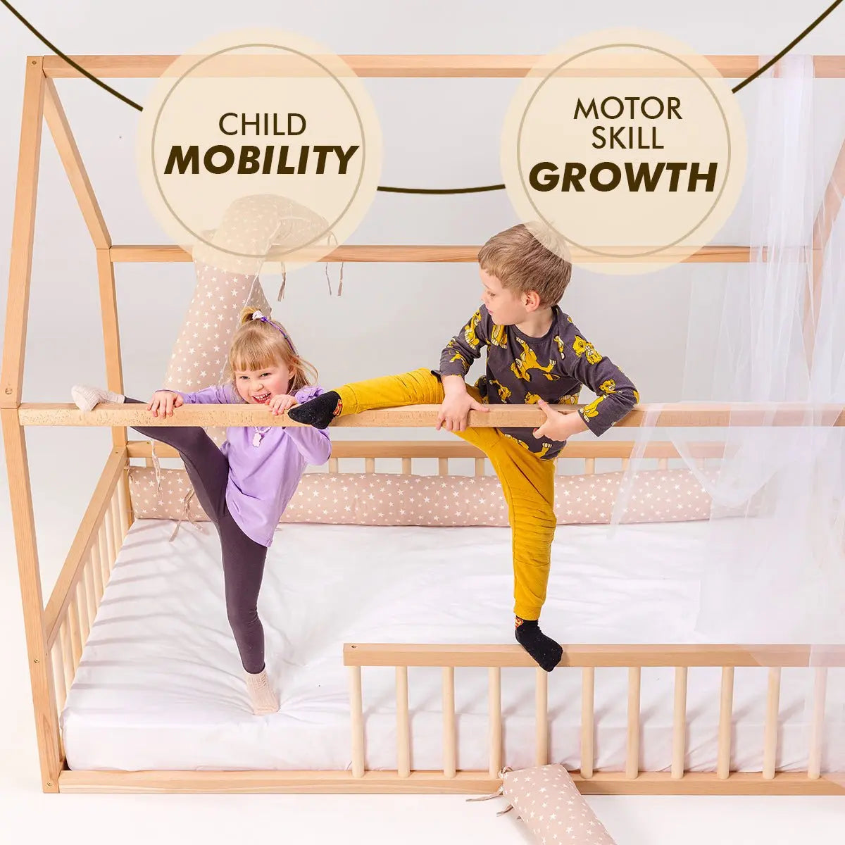 Montessori House Bed for Kids with Fence EU Size 200x120 cm Goodevas Everetts Place: Online Boutique