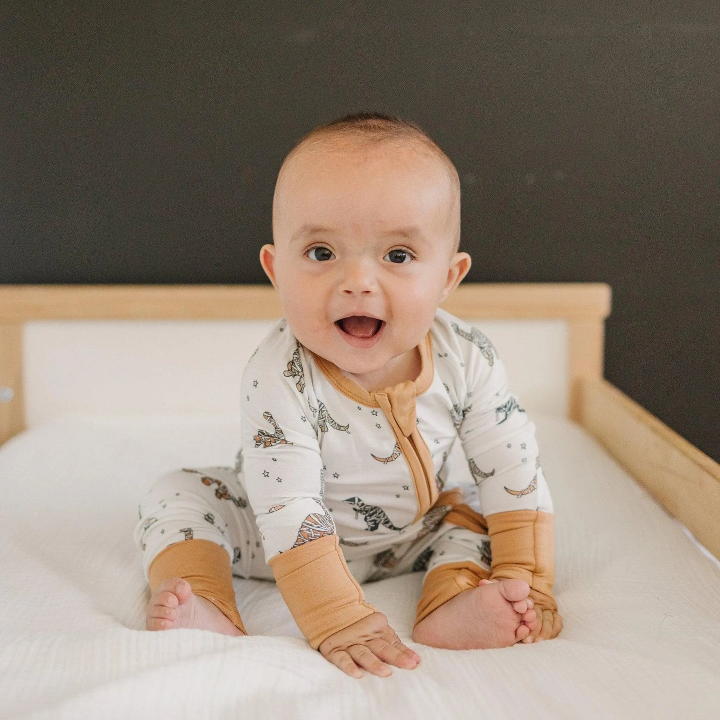 Little Joy Co. Mummy Saurus Rex Bamboo Zippy Romper Newborn To Three Months - Apparel & Accessories > Clothing > Baby & Toddler Clothing > Baby & Toddler Sleepwear