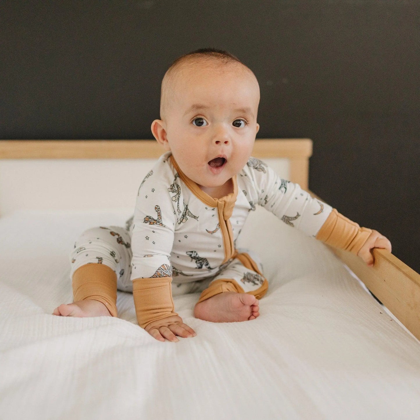 Little Joy Co. Mummy Saurus Rex Bamboo Zippy Romper Newborn To Three Months - Apparel & Accessories > Clothing > Baby & Toddler Clothing > Baby & Toddler Sleepwear