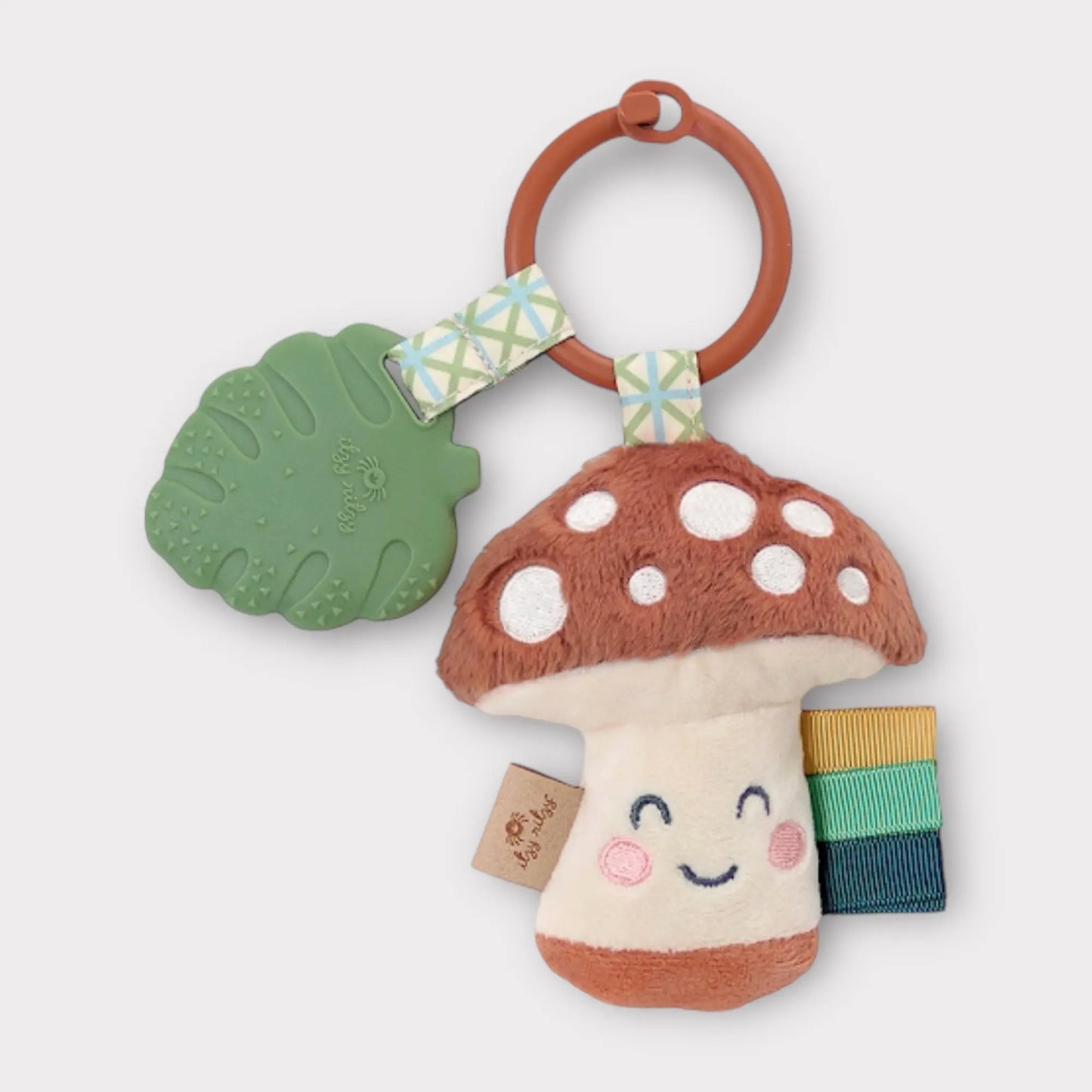 Mushroom Rattle and Teether Plush Toy for Babies with Colorful Textured Ribbons and Gentle Rattle Sound Kolorful Everetts Place: Online Boutique