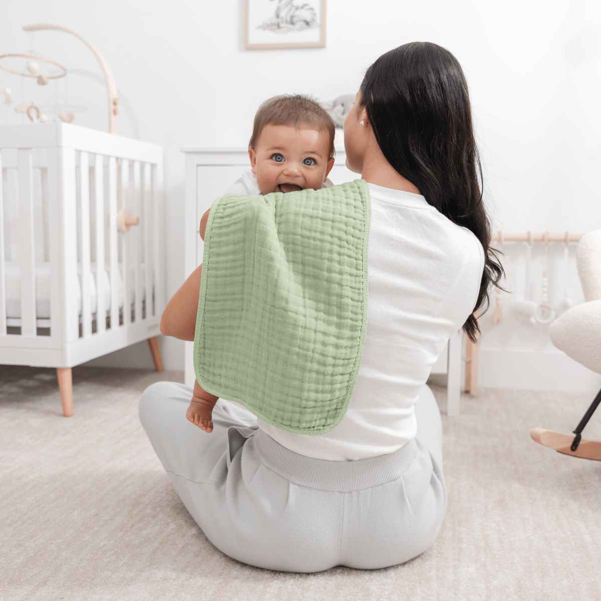 Comfy Cubs Muslin Burp Cloths Sage Nursery Essentials for Newborns - Everetts Place Boutique -