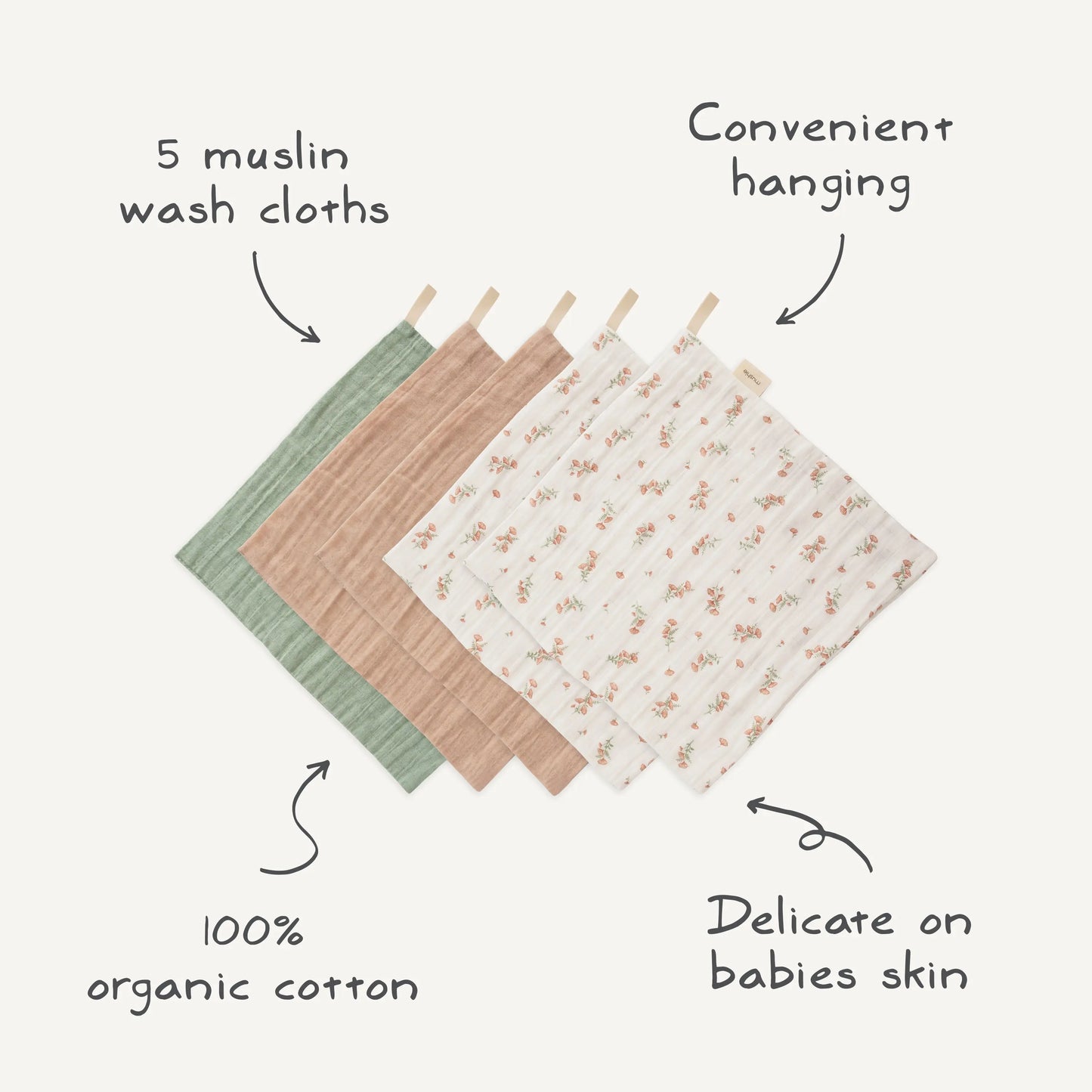 Muslin Cotton Washcloths Made of 100 Percent Organic Cotton Mushie Everetts Place: Online Boutique