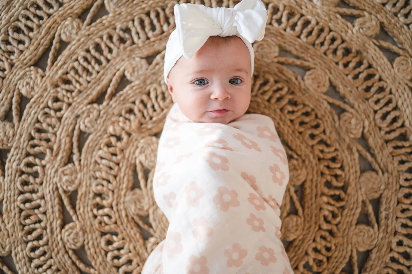 Muslin Swaddle Blanket - Blush Daisy Harp Angel Boutique