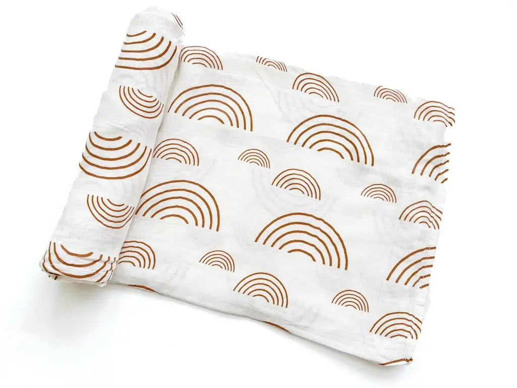 Muslin Swaddle Blanket - Caramel Rainbow Harp Angel Boutique