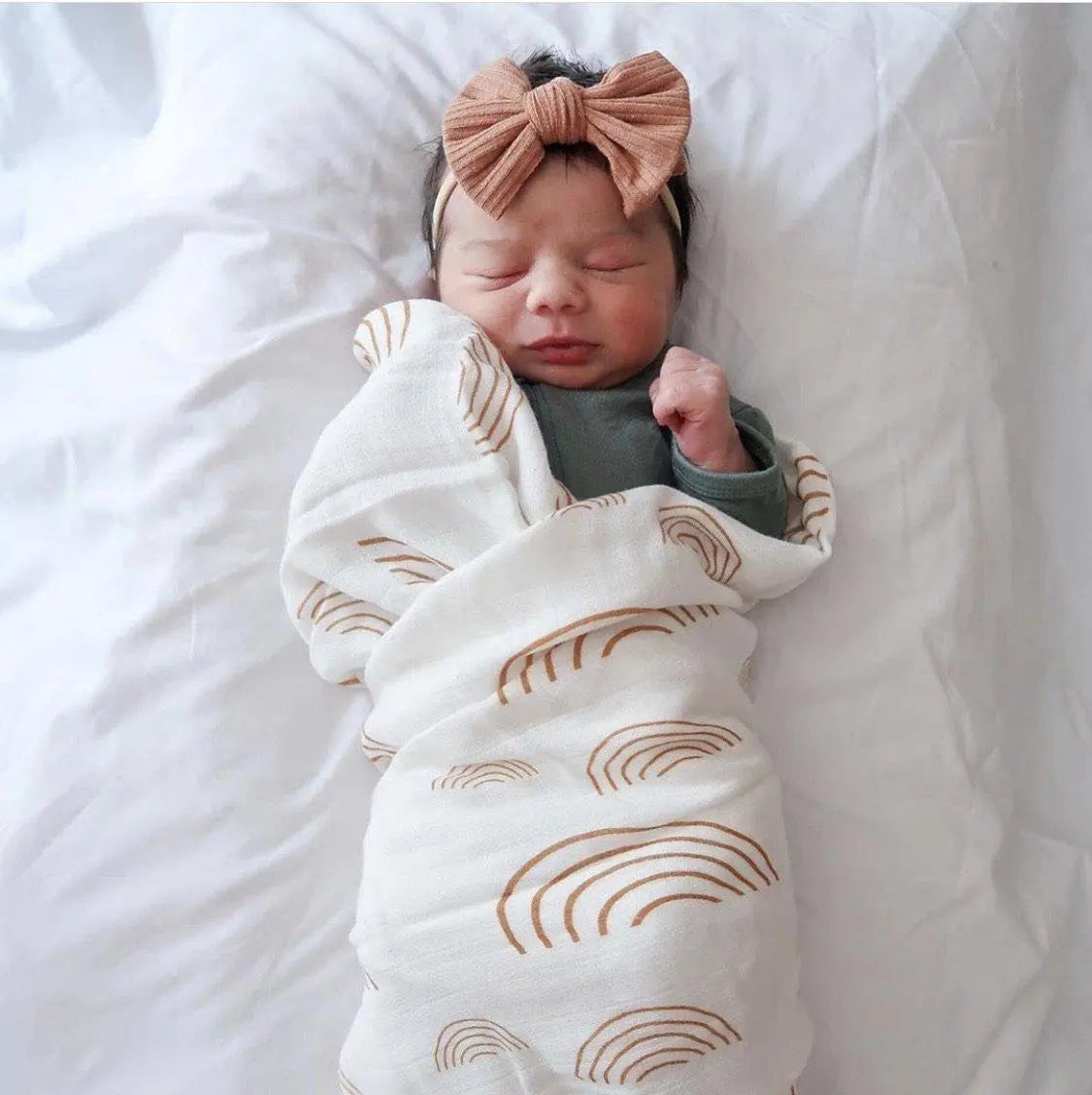 Muslin Swaddle Blanket - Caramel Rainbow Harp Angel Boutique