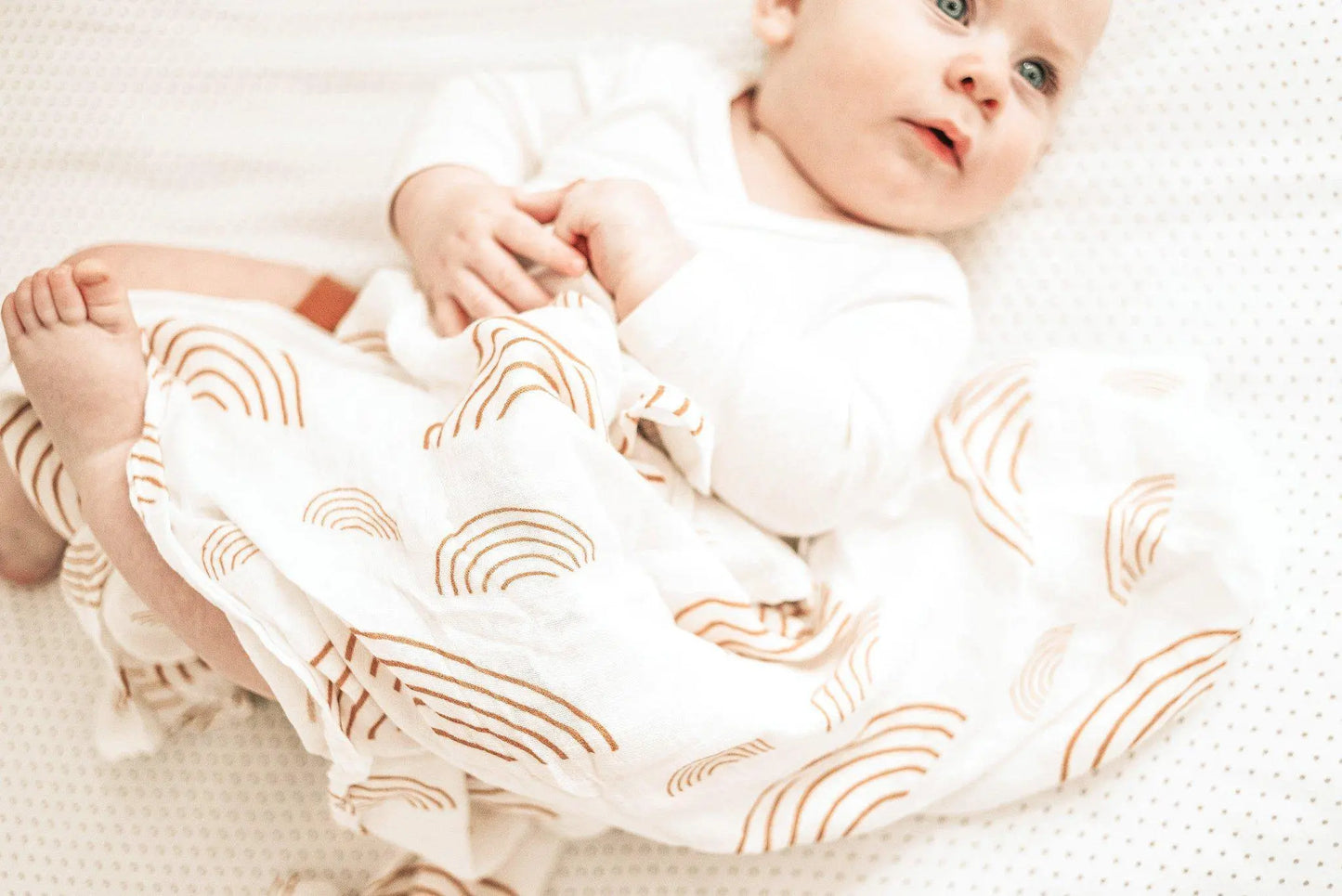 Muslin Swaddle Blanket - Caramel Rainbow Harp Angel Boutique