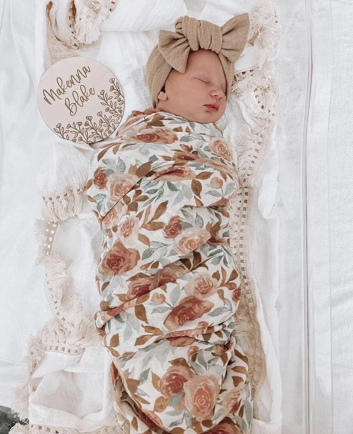 Muslin Swaddle Blanket - Dusty Pink Floral Harp Angel Boutique