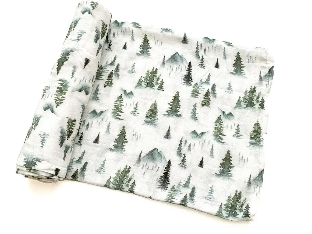 Muslin Swaddle Blanket - Green Forest Harp Angel Boutique