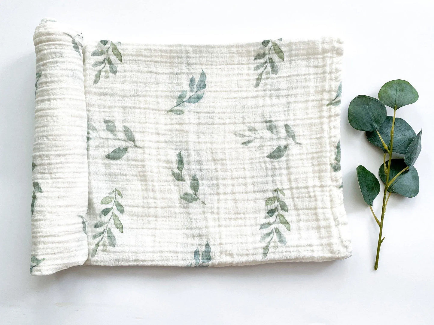 Muslin Swaddle Blanket - Green Leaves Harp Angel Boutique