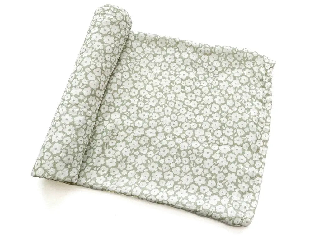 Muslin Swaddle Blanket - Sage Ditsy Floral Harp Angel Boutique