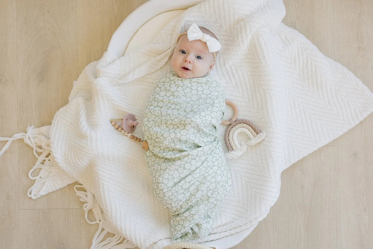 Muslin Swaddle Blanket - Sage Ditsy Floral Harp Angel Boutique