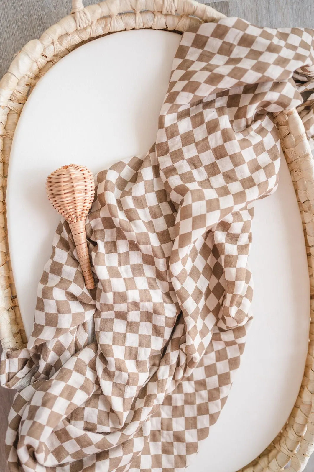 Muslin Swaddle Blanket - Toffee Checkered Harp Angel Boutique