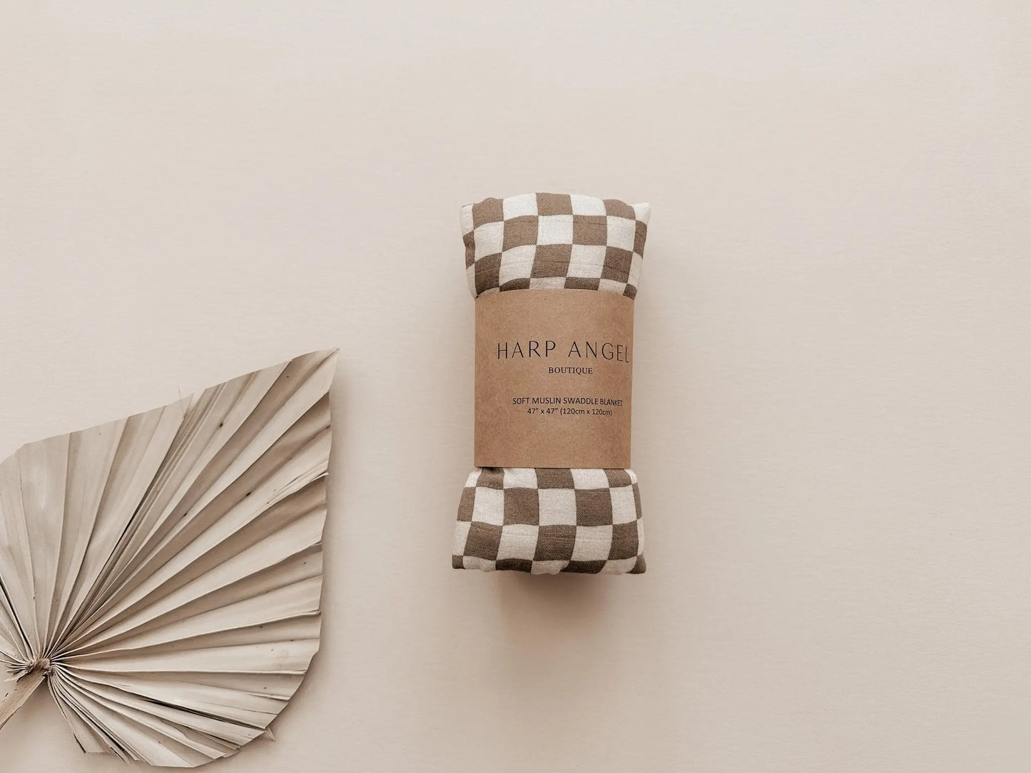 Muslin Swaddle Blanket - Toffee Checkered Harp Angel Boutique