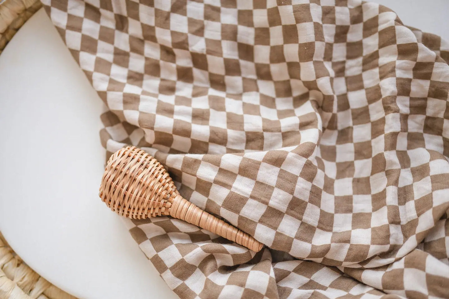 Muslin Swaddle Blanket - Toffee Checkered Harp Angel Boutique