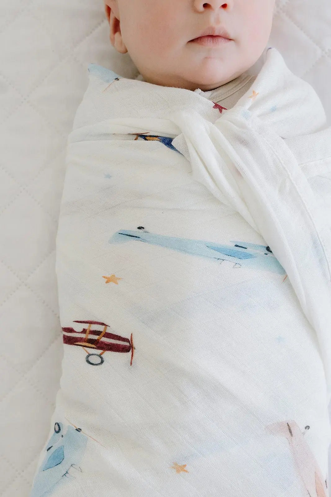 Muslin Swaddle Blanket - Vintage Airplane Harp Angel Boutique