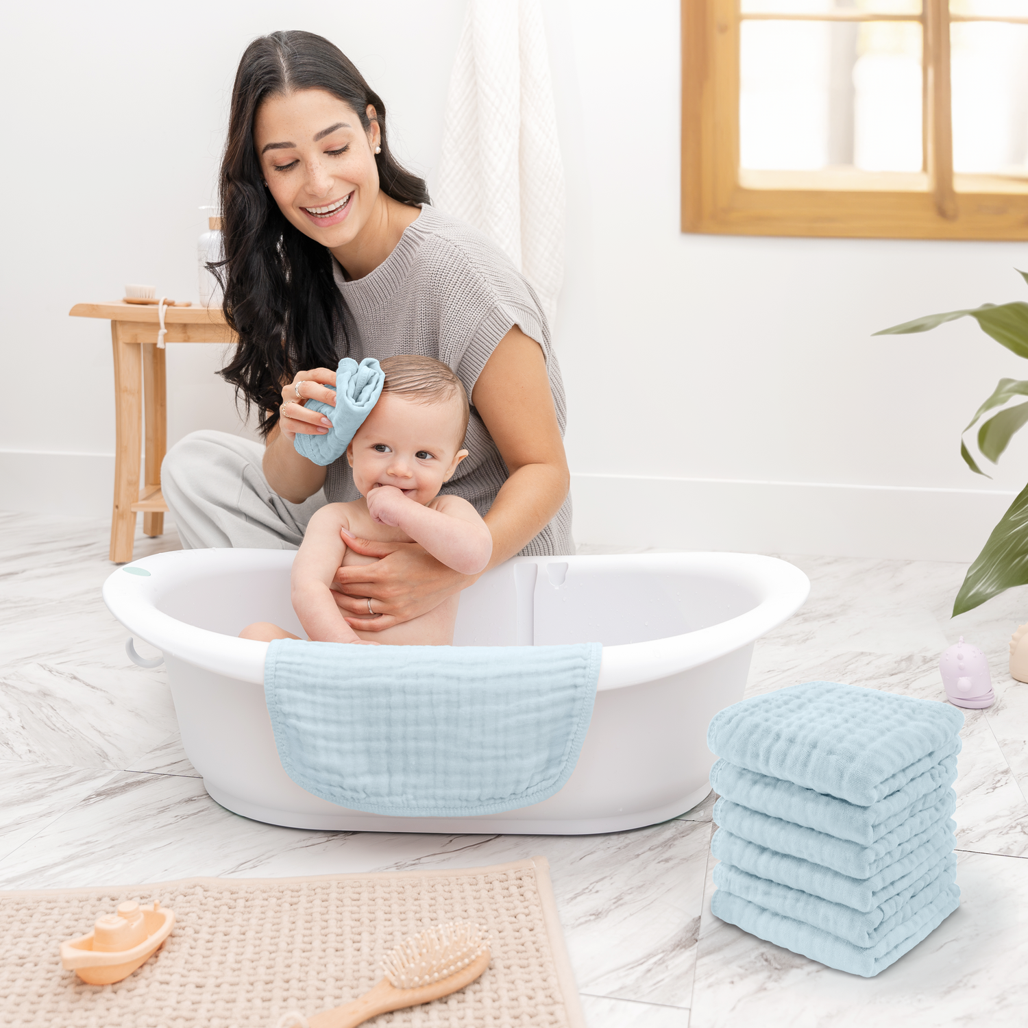 Muslin Washcloths Sky Blue Baby Bath Essentials Comfy Cubs Comfy Cubs Everetts Place: Online Boutique