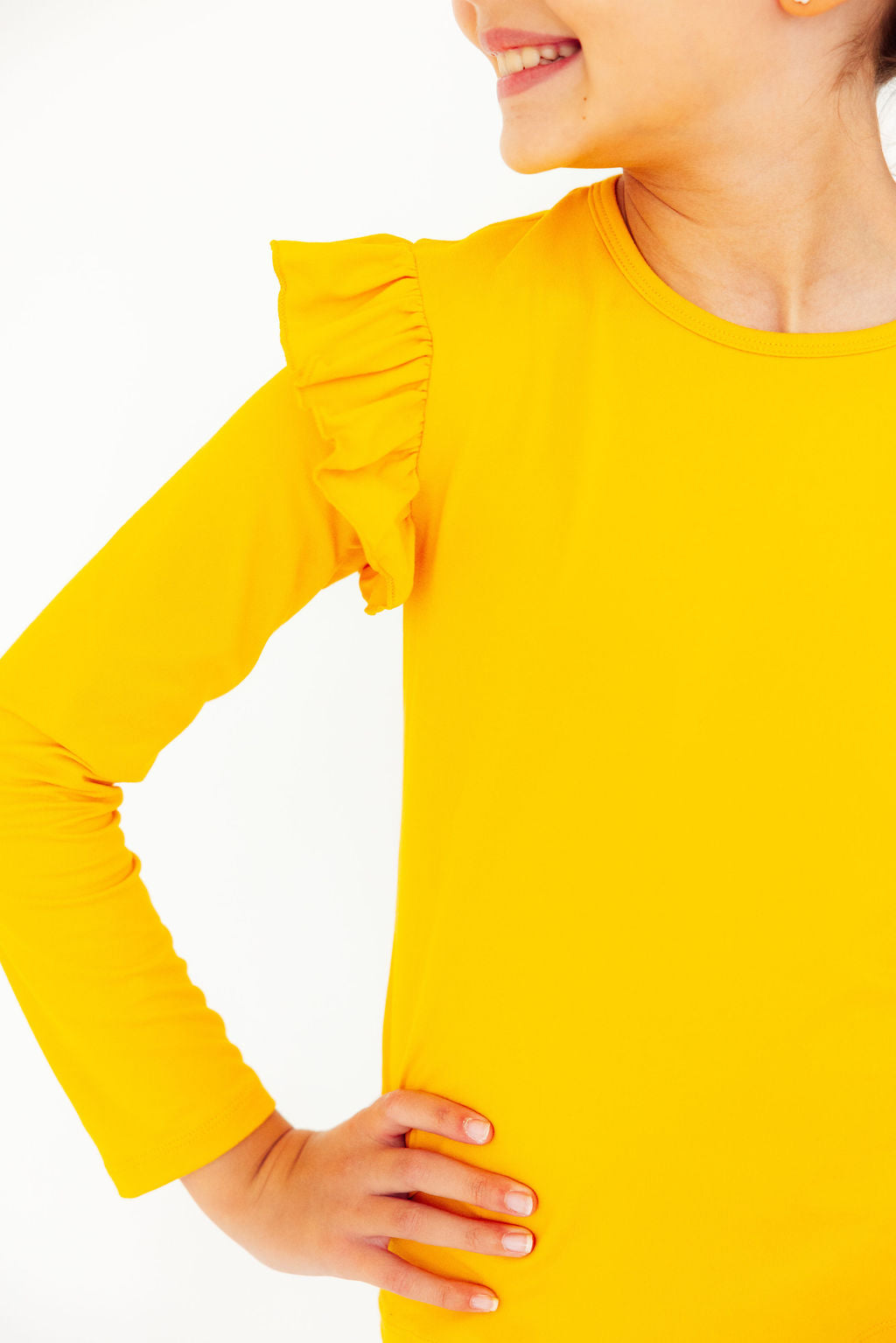 Mustard Long Sleeve Ruffle Tee For Girls Everyday Wear Mila & Rose ® Everetts Place: Online Boutique