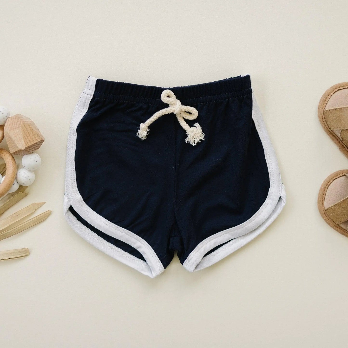 Little Joy Co. Navy Blue Bamboo Track Shorts For Comfort And Flexibility - Apparel & Accessories > Clothing > Baby & Toddler Clothing > Baby & Toddler Bottoms