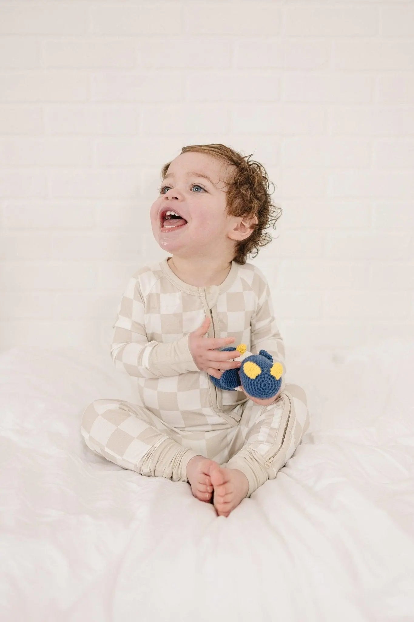 Little Joy Co. Neutral Checker Bamboo Zippy Romper For 18 To 24 Months - Apparel & Accessories > Clothing > Baby & Toddler Clothing > Baby One-Pieces